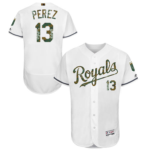 Royals #13 Salvador Perez White Flexbase Authentic Collection Memorial Day Stitched MLB Jersey